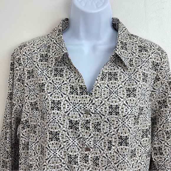 Emily Daniels Womens Abstract Button-Up Roll Tab 3/4 Sleeve Blouse Top New Sz L - Picture 2 of 9